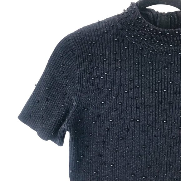 NEK Northeast Knitters Knit Black Glitter Pearl Embellished Mock Neck Top S - Picture 11 of 14